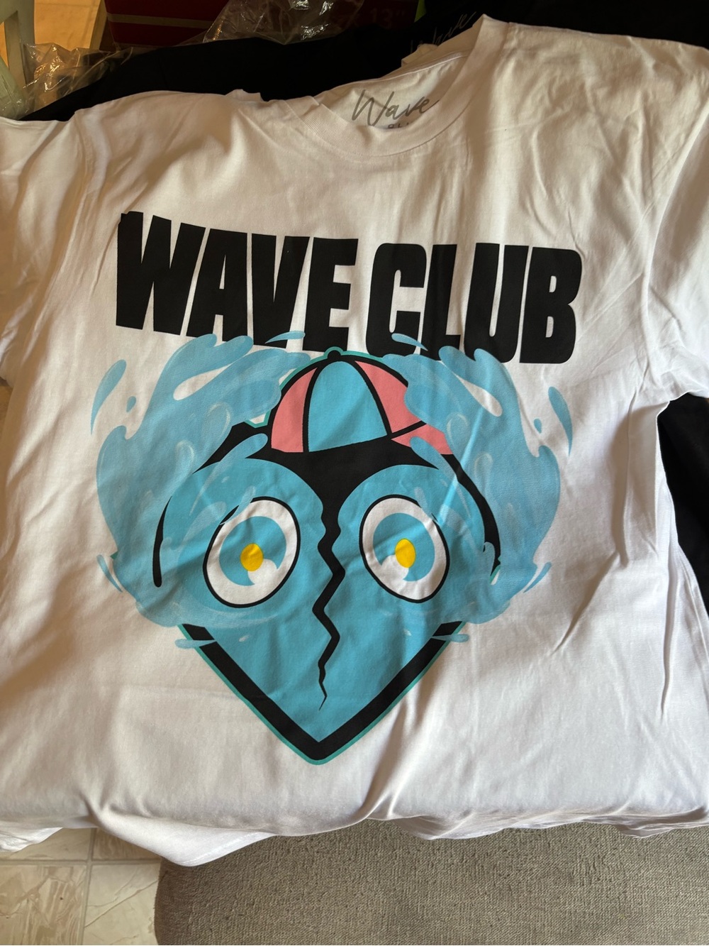 Wave Club Graphic Tee - White with Aqua & Black